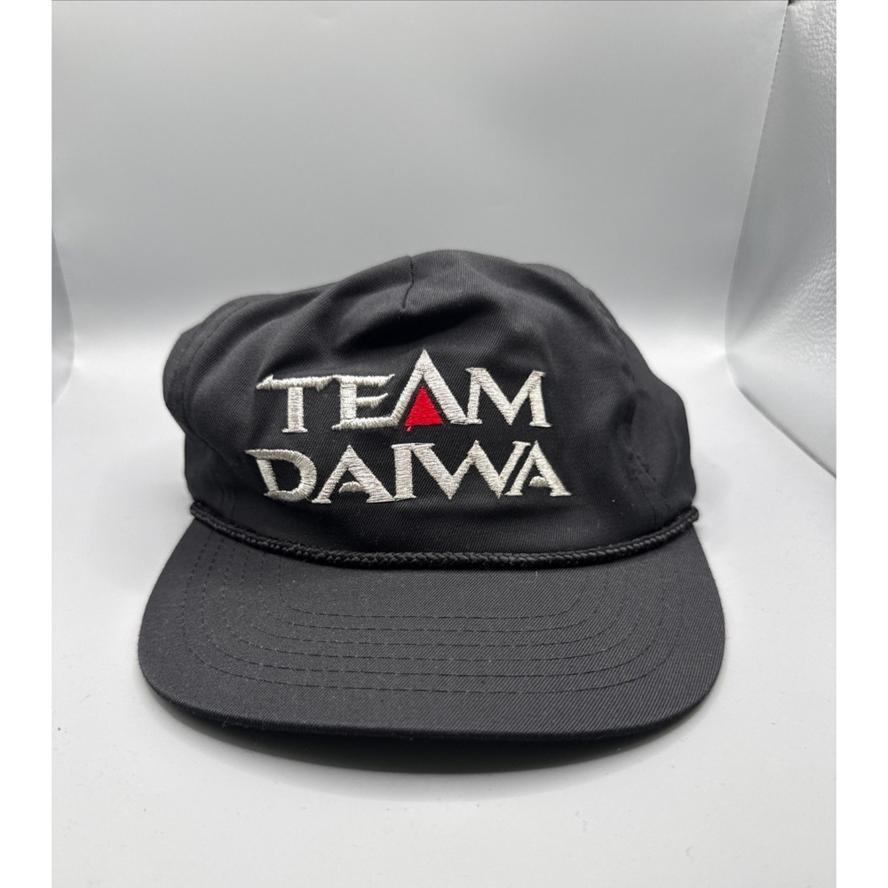 Vintage Team Daiwa Fishing Snapback Hat Rope Embroidered Nylon Black Mens Cap